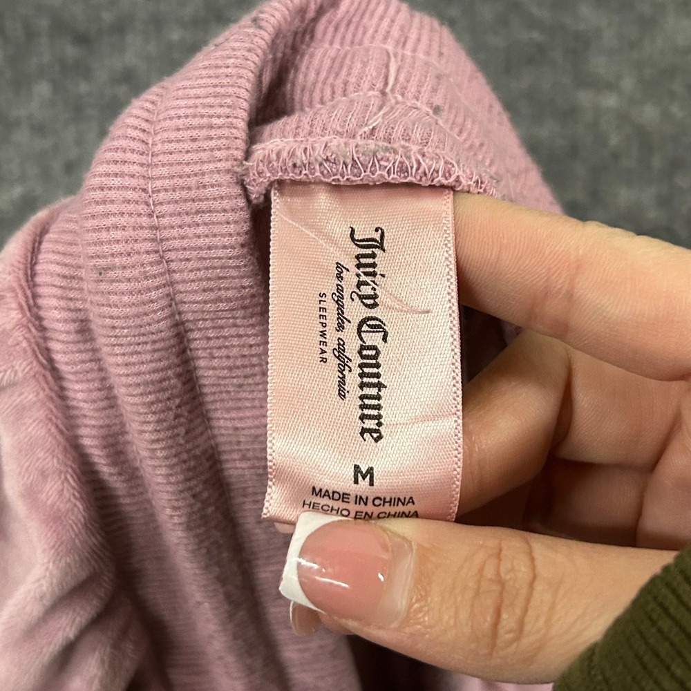 Juicy Couture Pants Womens Size M Pink Velour Wide Leg Rhinestone Logo Sleepwear - Picture 6 of 9